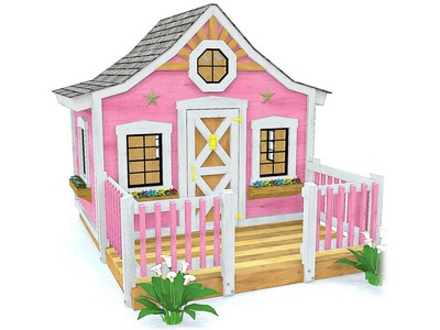 Розовый игровой домик TORUDA WOOD Коттедж 2 с крыльцом